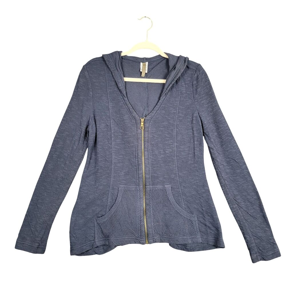 XCVI 11836T Blue Stretch Knit Mesh Back Flowy Zip Up Hoodie Jacket SIZE MEDIUM